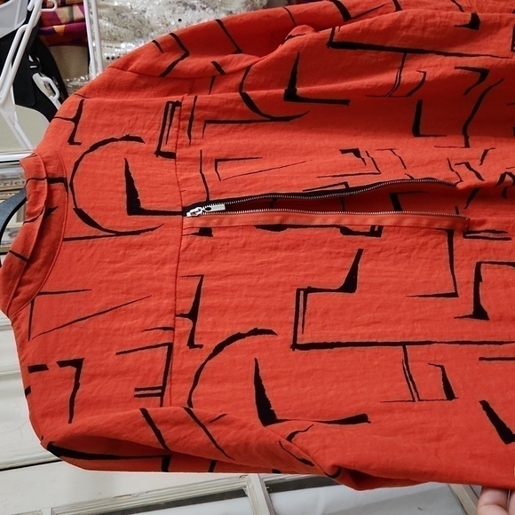 Ali Miles Artsy Art to wear Blouse XL Zipper Back Ruffle Sleeve Collegiate Lux - Picture 12 of 14